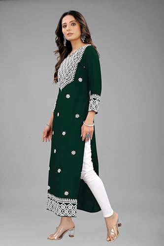Image of Women's Rayon Embroidered Straight Kurti Under 499 Designer Attractive Look Women's Kurta