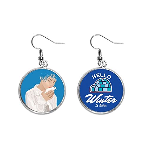 Pendientes de paloma de la paz azul con gota de cristal de invierno