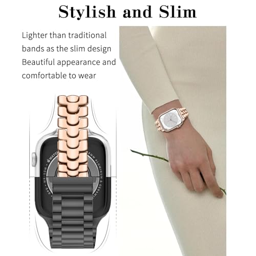 Thin Metal Band Compatible with Apple Watch Band 38mm 40mm 41mm 42mm 44mm 45mm 49mm, Dressy Stainless Steel Chain Strap, Slim Fancy iWatch Band with Case for Women Men