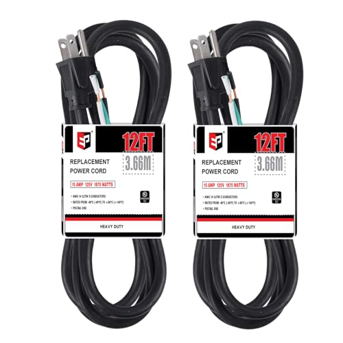 EP 2 Pack 12 ft 14/3C SJTW Appliance and Power Tool Cord, 14 Gauge 3 Prong Heavy Duty Replacement...