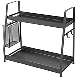 OROPY 2 Tier Spice Rack for Countertop, Metal Standing Kitchen Storage Organizer Shelf, Vertical Seasoning Jars Rack, Black