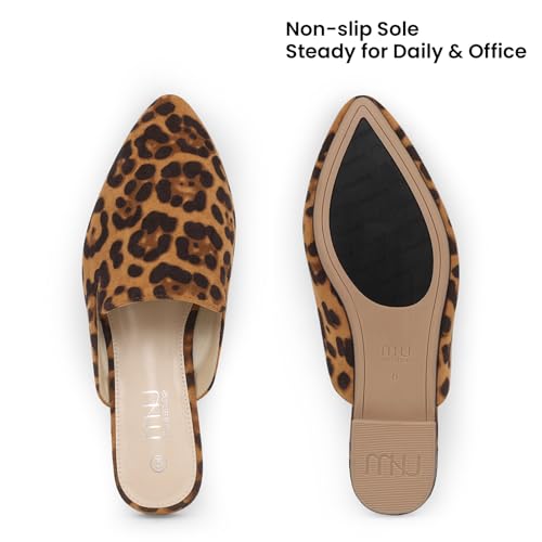 Image of MUSSHOE Women's Pointed Toe Mule Flats: Comfortable Lightweight Slip On Backless Loafers with Memory Foam for Office Work & Dressy Casual Wear