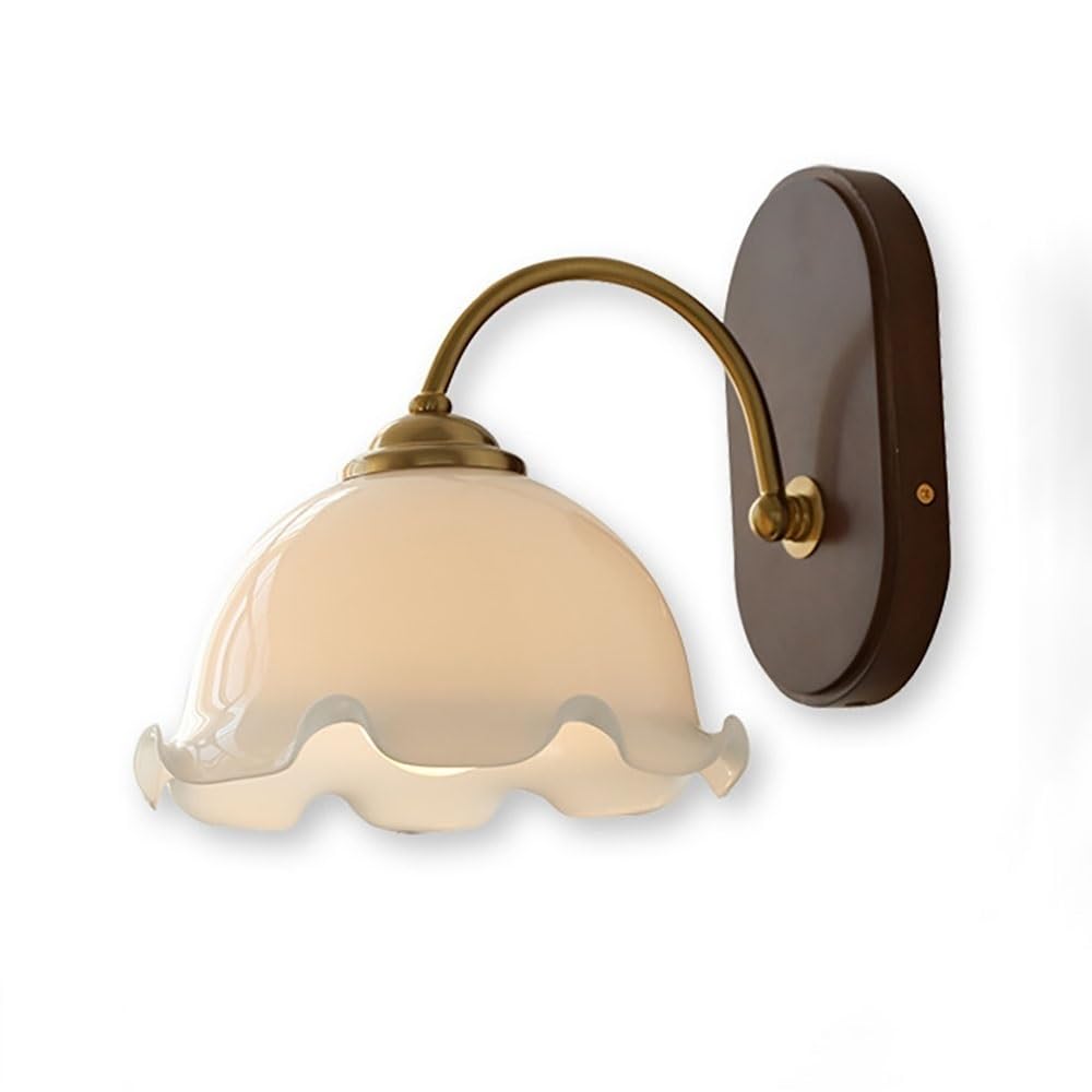 OZBMA Retro Gooseneck Wall Light Milk Glass Sconce Antique Flower Lamp for Bedroom Bedside Living Room Farmhouse Lantern
