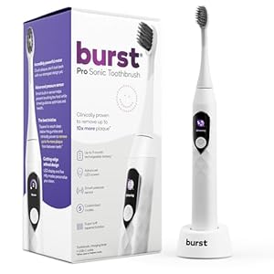 Burst Pro Sonic Electric Toothbrush for Adults – Soft Bristle Toothbrush for Deep Clean & Plaque Removal – Up to 9 Month Battery, Smart Pressure Sensor, 5 Sonic Toothbrush Modes – White