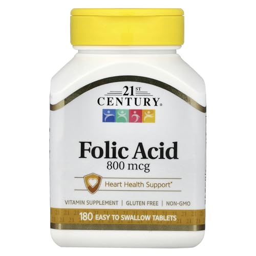 21st Century 800 mcg Folic Acid Tablets, Assorted, 180 Count 21st Century 800 mcg Folic Acid Tablets, Assorted, 180 Count