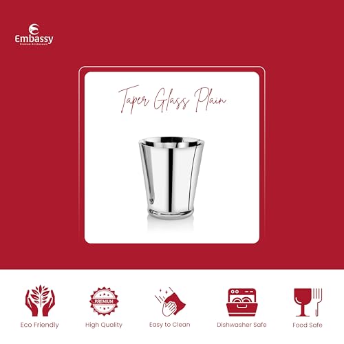 Image of EMBASSY Stainless Steel Taper Glass Plain, Pack of 6, 300 ml /Glass
