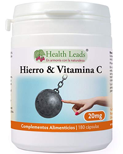 Hierro 20 mg & Vitamina C x 180 cápsulas, apto para vegetarianos y veganos, sin OGM, Sin estearato de magnesio ni aditivos desagradables| Fabricado en Gales