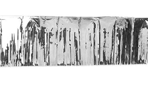 Treasures Gifted New Years Eve Party Supplies Silver Metallic Tinsel Long Banner Silver Hanging Bunting 4 Pack 12 Inch X 9 Feet Foil Fringe Tinsel Garland Celebrate a Holiday Ceiling Wall Decorations