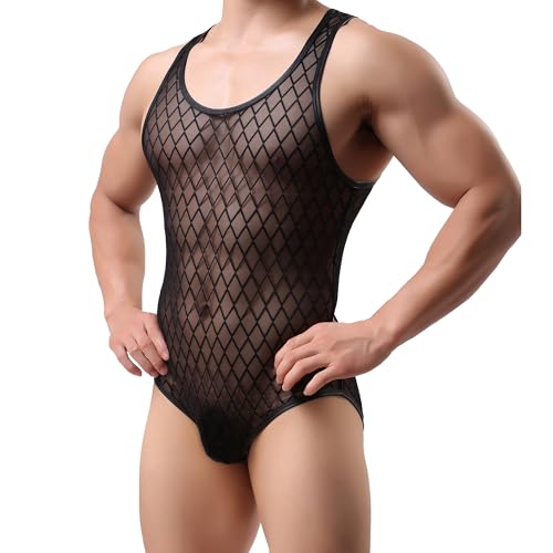 YUFEIDA Sexy Men's Jumpsuit Black Bodysuit Transparent Briefs Underwear4