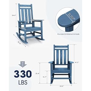 KINGYES Outdoor Patio Rocking Chair Set of 2 Weather Resistant Oversized Porch Rocker High Back Outdoor Rocking Chair for Adult Outdoor Rocker with 330Lbs SupportPlum Rocker Blue