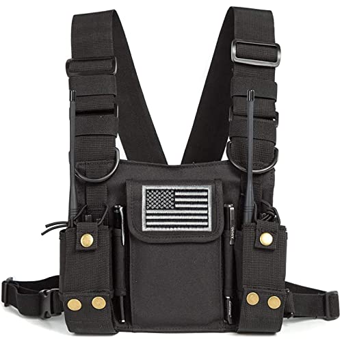 Image of Radio Shoulder Holster Chest Harness Holder Vest Rig for Two Way Radio Chest Front Pack Pouch Walkie Talkie Case with Front Pouches for Kenwood Arcshell Retevis Baofeng UV-5R F8HP UV-82 888S (Black)