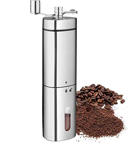 Manuelle Kaffeemühle mit Einstellbarer Einstellung, tragbare konische Keramik-Gratmühle, Kaffeemühle aus gebürstetem Edelstahl
