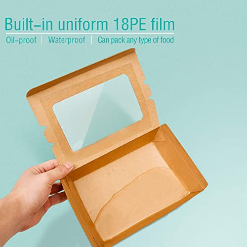 Take Out Food Containers 40 Oz (50 Pack) Kraft Brown Food Boxes, Disposable Food Containers With 18Pe Film Leak And Grease Resistant - Recyclable Lunch Box With Transparent Window To Go Containers For Food #TOP2