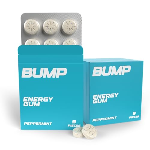 BUMP Energy Gum Nootropic Energy Chewing Gum with 40mg Natural Caffeine L-Theanine & B Vitamins Sugar-Free Vegan Peppermint 54 Count