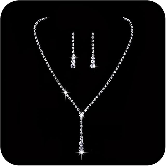 Ushiny Hochzeitsschmuck-Set, Silberfarben, Brautschmuck, Kristall-Halsketten und Ohrringe, Set mit Strass-Halskette für Frauen und Mädchen