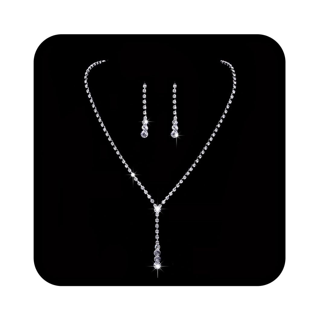 Ushiny Conjuntos de joyería de boda de plata de cristal nupcial collares y pendientes Set de gargantilla de diamantes de imitación para mujeres y niñas
