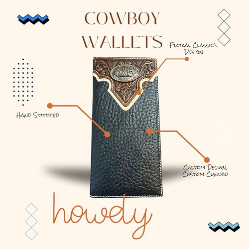 Long Leather Wallet – Cowboy Praying Concho – Tooled Floral Inlay – Bi-Fold Rodeo Wallet for Men – Western Leather Wallet4