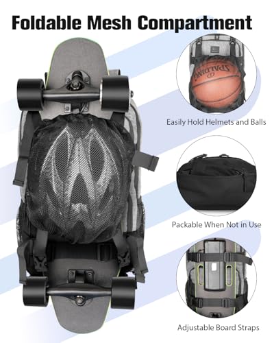 Image of WOLT Skateboard Backpack, 15.6 Inch Laptop Backpack for Men Women, Sports Backpack with Ball Holder
