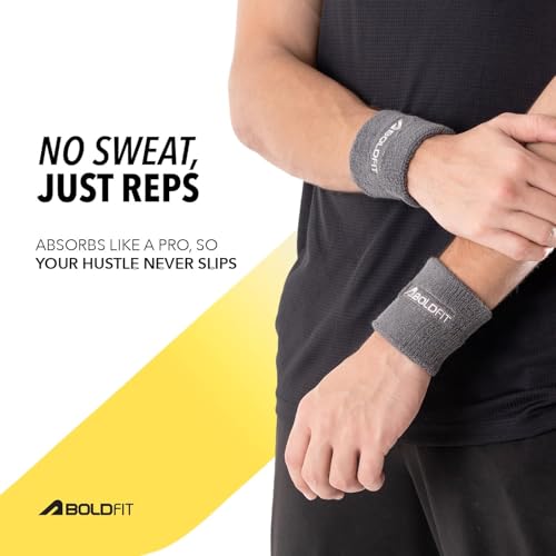 Image of Boldfit Cotton Wrist Band for Men & Women 3 Inch - Wrist Sweat Band for Badminton Football, Basketball, Running & Athletic Sports, Sweat Absorbent Wrist Bands