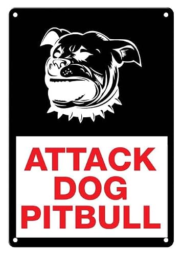 peiyeety Attack Dog Pitbull Aluminum Tin Sign for Home Kitchen Wall Decor 12X8Inch
