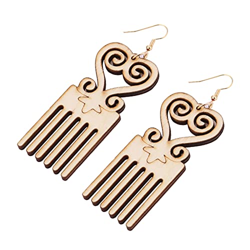 PASDD Femmes Boucles D'Oreilles Long Bois Peigne Pendentif Exagération Style Africain Goutte Dangle Boucles D'Oreilles Bijoux Oreilles Décoration Accessoires Cadeaux,Couleur Du Bois Cover