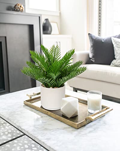 Dilatata Faux Plant Indoor In Ceramic Pot 13" Artificial Potted Sago Palm Fake House Plants For Desk Office Bathroom Garden Decoration #TOP5