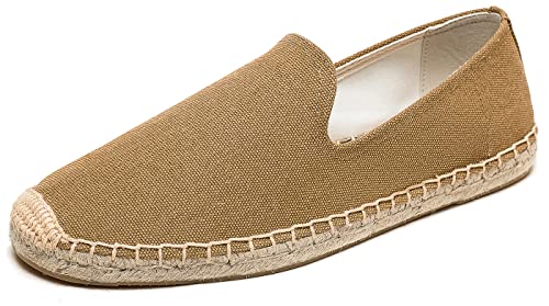 U-lite Men's Classic Suede Canvas Round Cap Toe Espadrilles Loafers Pure Color Slip On Comfortable Flats Shoes Camel Canvas 11