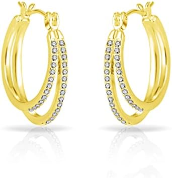 Gold Plated Double Hoop Earrings Created with Zircondia® Crystals