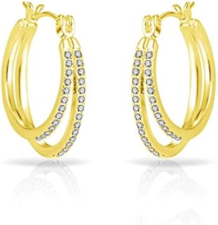 Gold Plated Double Hoop Earrings Created with Zircondia® Crystals
