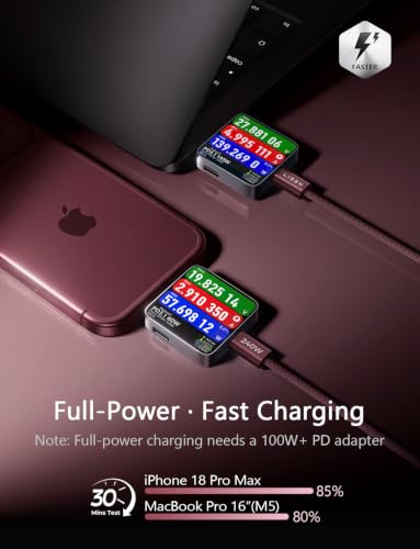 LISEN 240W USB C Kabel, PD 3.1 USB C Ladekabel, Burgunder – Ansicht 3