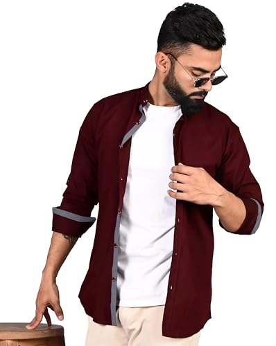 Image of Pinkmint Shirt for Men Cotton Spread Collar Button Down Long Sleeve Shirt Home, Regular, Home (Pack of 1) Purple