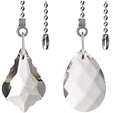 Aceple 2PCS Crystal Ceiling Fan Pull Chain, Decorative Fan Pull Chain Pendant Extension, 20-inch Lighting & Fan Beaded Ball Chain Extender with Connector (Clear)