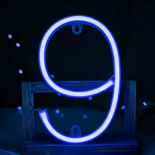 Neon Light for Bedroom Wall Decor Christmas Wedding Party Decoration USB Battery LED Sign Numbers Neon Sign Neon Light Hangable Night Light，Bar Shop Kids Room Gift Festival Atmosphere（NO.9）