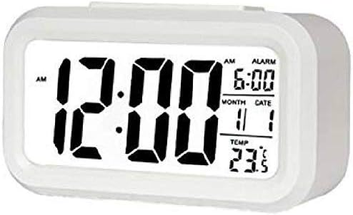 IINSIDE COLLECTION Digital Smart Backlight Battery Operated Alarm Table Clock with Automatic Sensor, Date & Temperature (White)