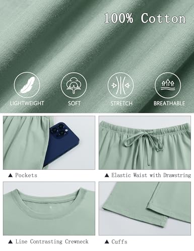 Image of KCW Womens Pajamas Sets 100% Cotton 2 Piece Lounge Set Long Sleeve Tops and Pants Soft Pjs Sleepwear with Pockets