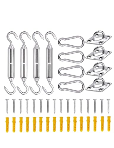 luvilly44 Pcs Shade Sail Hardware Kit, Anti-Rust Hardware Kit Stainless Steel Sunshades, Installation Set for Patio Lawn and Garden