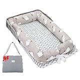 Loevin Baby Lounger for Newborns & Infants 0–24 Months, 100% Cotton Breathable Infant Support Cushion with Adjustable Size, Portable Baby Nest for Home and Travel, Baby Shower Gift (Elephant Grey)
