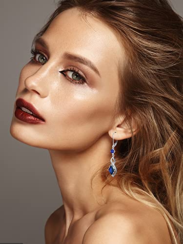 Rgemcy Infinity Dangle Earrings - 925 Sterling Silver Rhombus Cubic Zirconia Leverback Earrings Gifts For Women（Sapphire） #TOP1