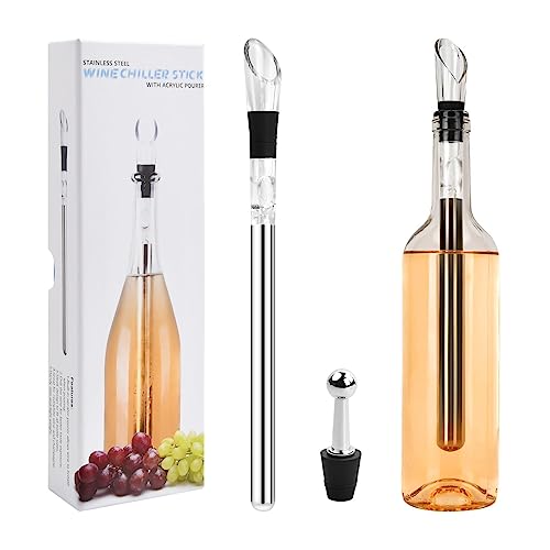 Rafraichisseur de Bouteille de Vin Set 3 en 1 Refroidisseur Bouteille en Acier Inoxydable Decanteur Aérateur à Vin,Bouchon Bouteille Accessoire Vin Cadeau pour les Homme Amateurs de Vin