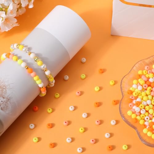 SOFPLATE 1 Box 1000Pcs Round Frosted Beads Matte Acrylic Beads 6mm Opaque Orange Colored Small Ball Smooth Frost Bubblegum Gumball Loose Spacer Bead for Jewelry Making Bracelet Necklace DIY Crafts - Image 4