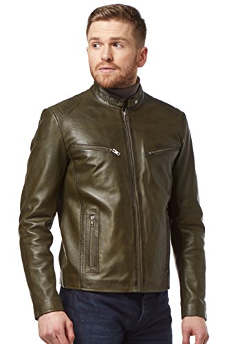Blouson en cuir homme SR-02 veste de moto vintage vert olive
