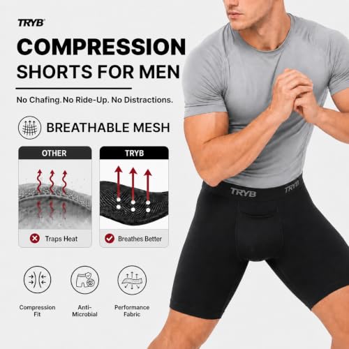 Image of TRYB Men's Compression Shorts & Pants | Sports Innerwear for Gym, Running & Training | Quick Dry, Breathable, 4-Way Stretch, Moisture Wicking, Anti-Chafing Muscle Support Athletic Wear with Pocket