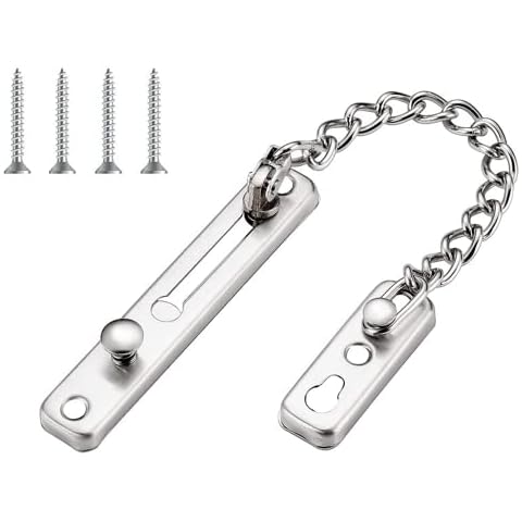 Door Security Chain Door Chain Anti Theft Buckle Door Lock Stainless Steel Brushed Finish Lock Chain Thicker Security Chain Heavy Duty Latch Lock for Home Apartment Hotel Bedroom Cover