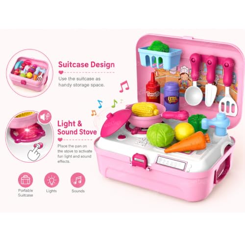 Image of Zest 4 Toyz Kitchen Set for Kids Girls Pretend Play Toys with Light and Sound Portable Trolley Cooking Set Early Educational Toys Kitchen Set 24 Pieces