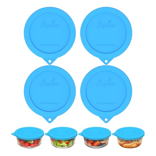 Sophico Silicone Storage Lids Cover Replacement for Pyrex Freshlock and SNAPWARE 4CUP(7201R), Round Glass Bowls Containers Set, Airtight Lids, 4 Pack