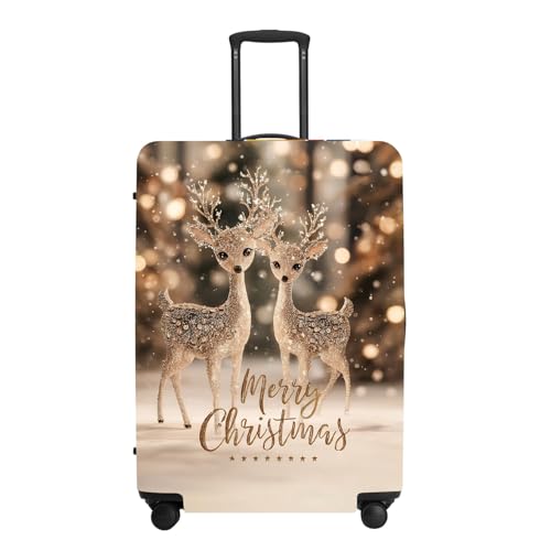 Image of Deer Luggage Cover - Two Reindeer in Snow with Glowing Tree, Warm Winter Scene Suitcase Protector for 32 34 Inch Bag