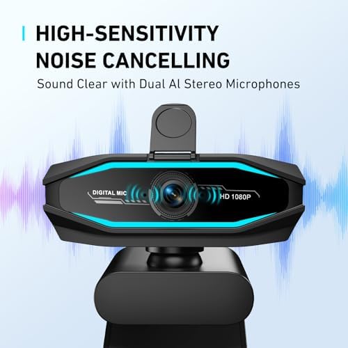 1080P Webcam with Microphone, Full HD Web Camera with RGB Light for Pc, Light Correction and Noise Cancellation Streaming Webcam, USB Computer Camera with Privacy Cover ,Plug and Play PC Web Cam - 4