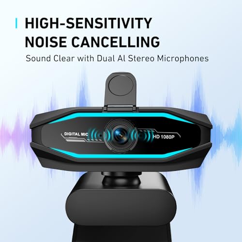 Image of 1080P Webcam with Microphone, Full HD Web Camera with RGB Light for Pc, Light Correction and Noise Cancellation Streaming Webcam, USB Computer Camera with Privacy Cover ,Plug and Play PC Web Cam