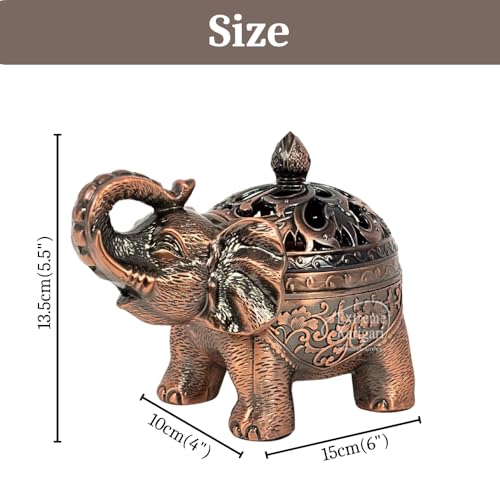 Image of Metal Trunk Up Elephant Incense Holder with Lid - Decorative Dhoop Batti Holder | Antique Copper Finish Loban Burner for Home Temple, Meditation & Spiritual Decor