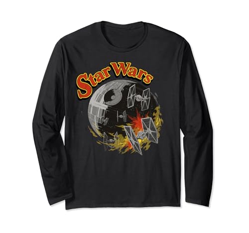 T-shirt Star Wars Retro Death Star Burn à manches longues pour fan de science-fiction vintage